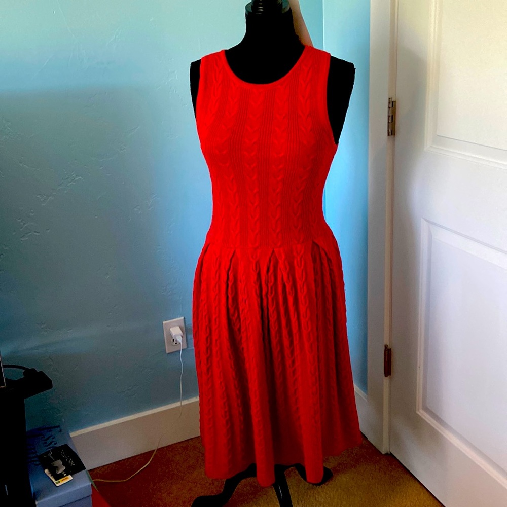 Anthropologie Far from Close brand red knit midi, sleeveless, great shape